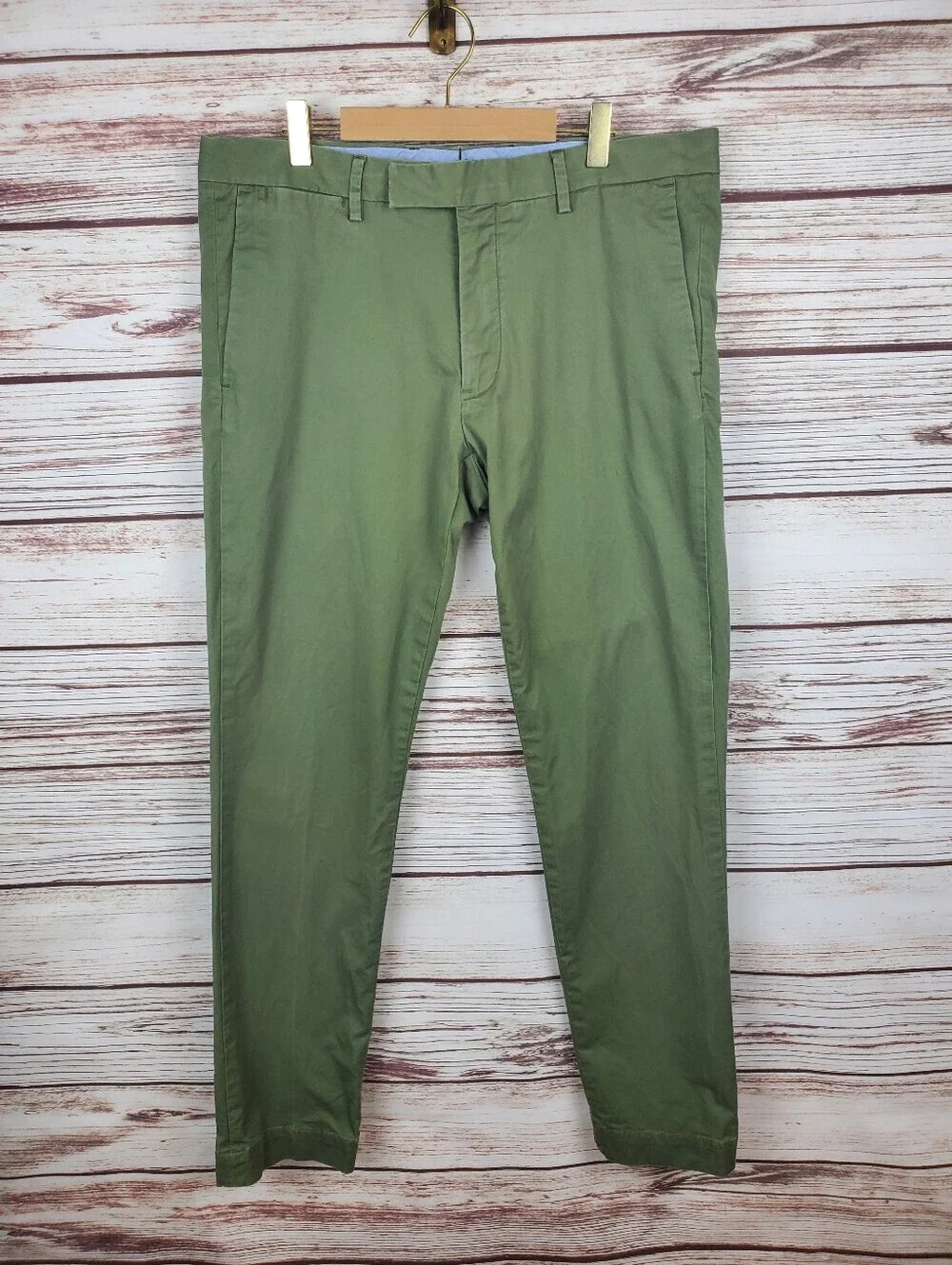 POLO Ralph Lauren Mens 33x32 Olive Green Stretch Slim Fit Chino Khaki Pants